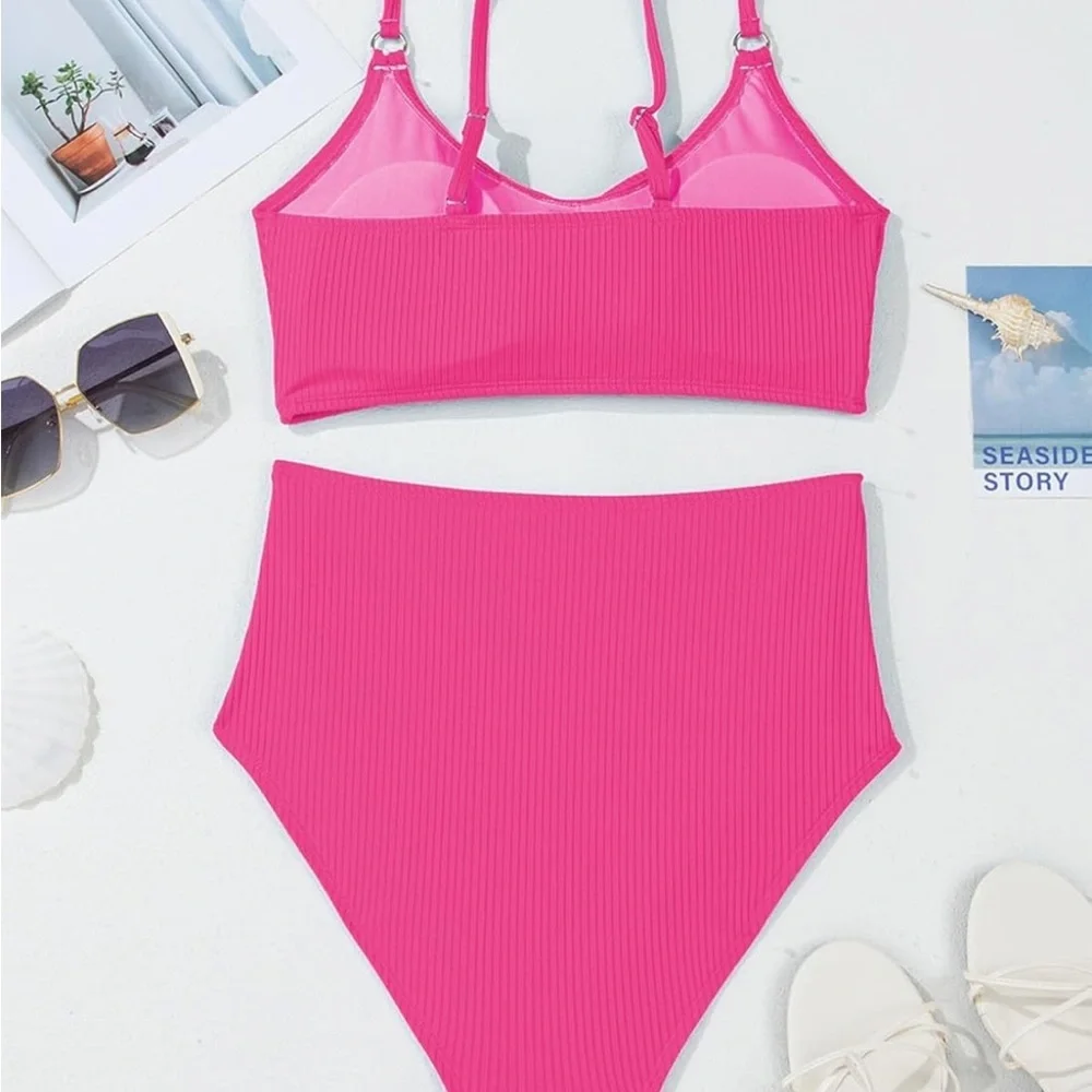 Herseas Pink Ribbed Women's Swimwear Set Sz S. New in open bag